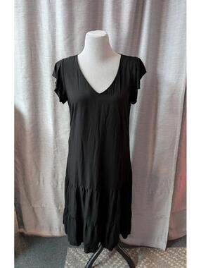Black Rayon Tiered Dress Summer Dress M